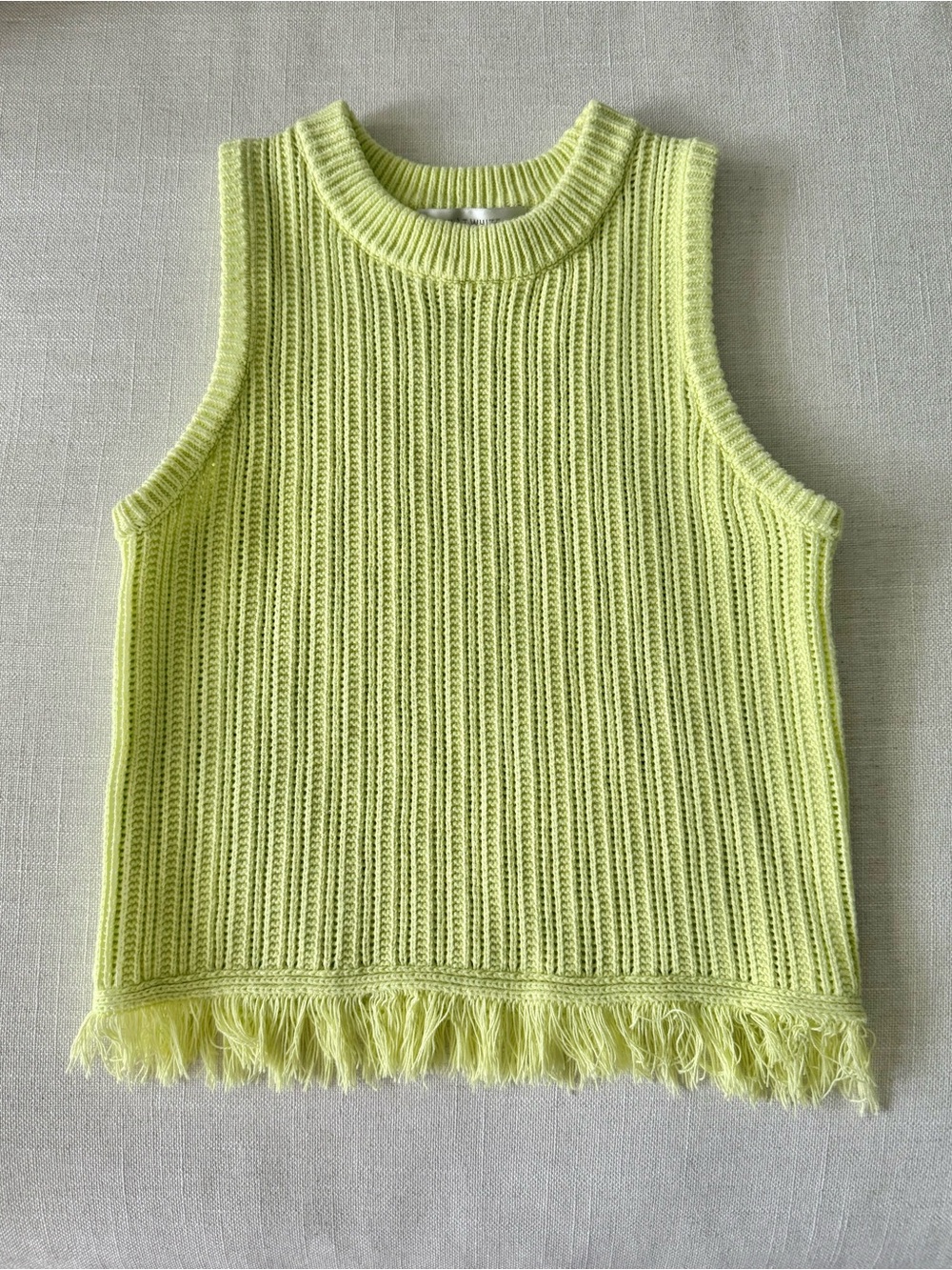 Anthropologie Lemon Yellow Ribbed Fringe Tank Top